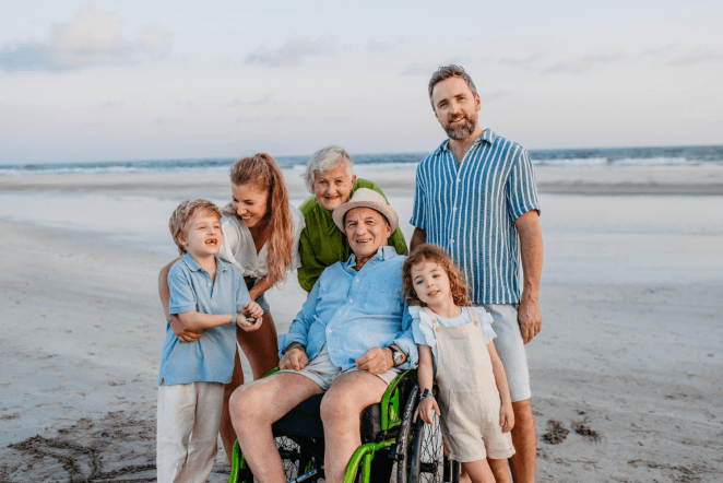 Multi-generational family at the beach