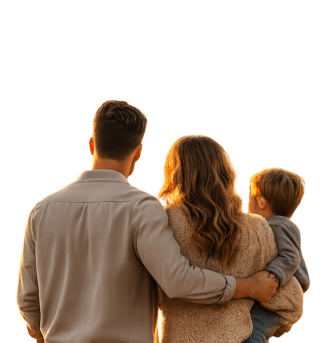 Family looking at their home