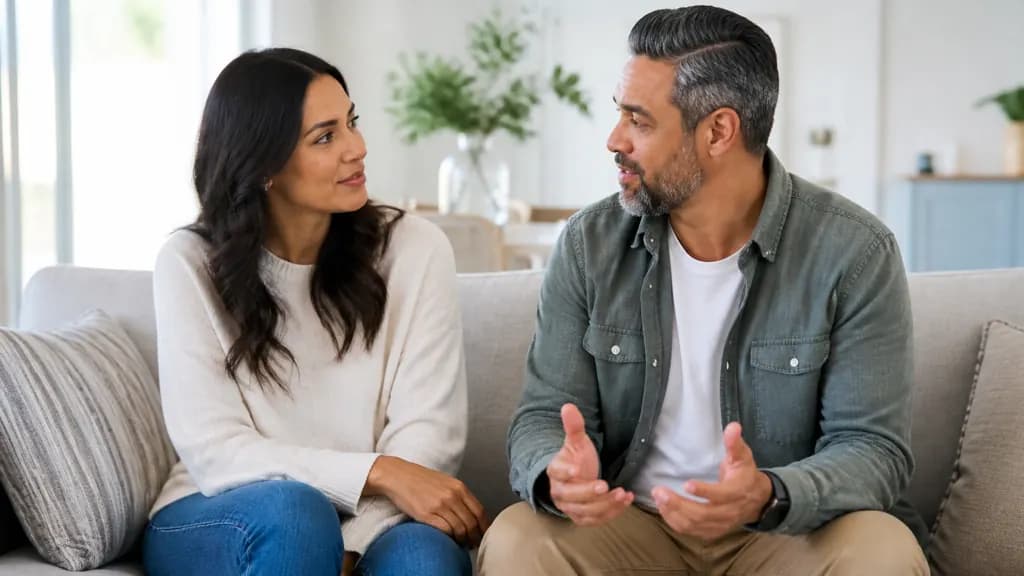 Couple discussing first to die joint life insurance options at home