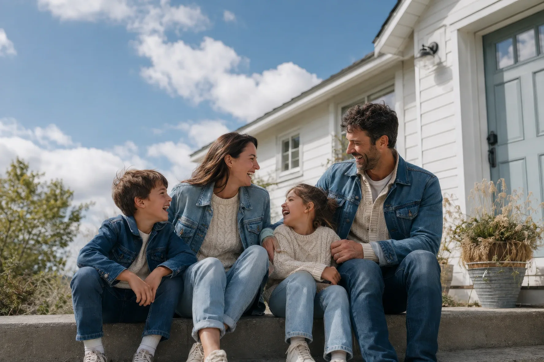 Family on the front steps